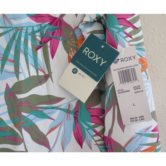 Roxy ERJWR03560 Women's Sz L White/Multi Sea Skippin Printed Lycra L/S Rashguard - Picture 4 of 9